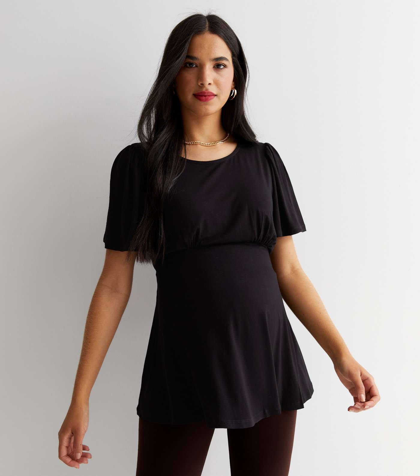 Maternity Black Jersey Short Sleeve Peplum Top Image 3