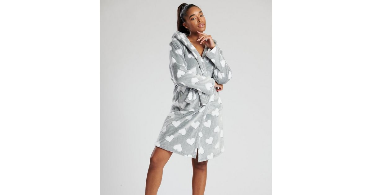 Loungeable Pale Grey Heart Dressing Gown New Look