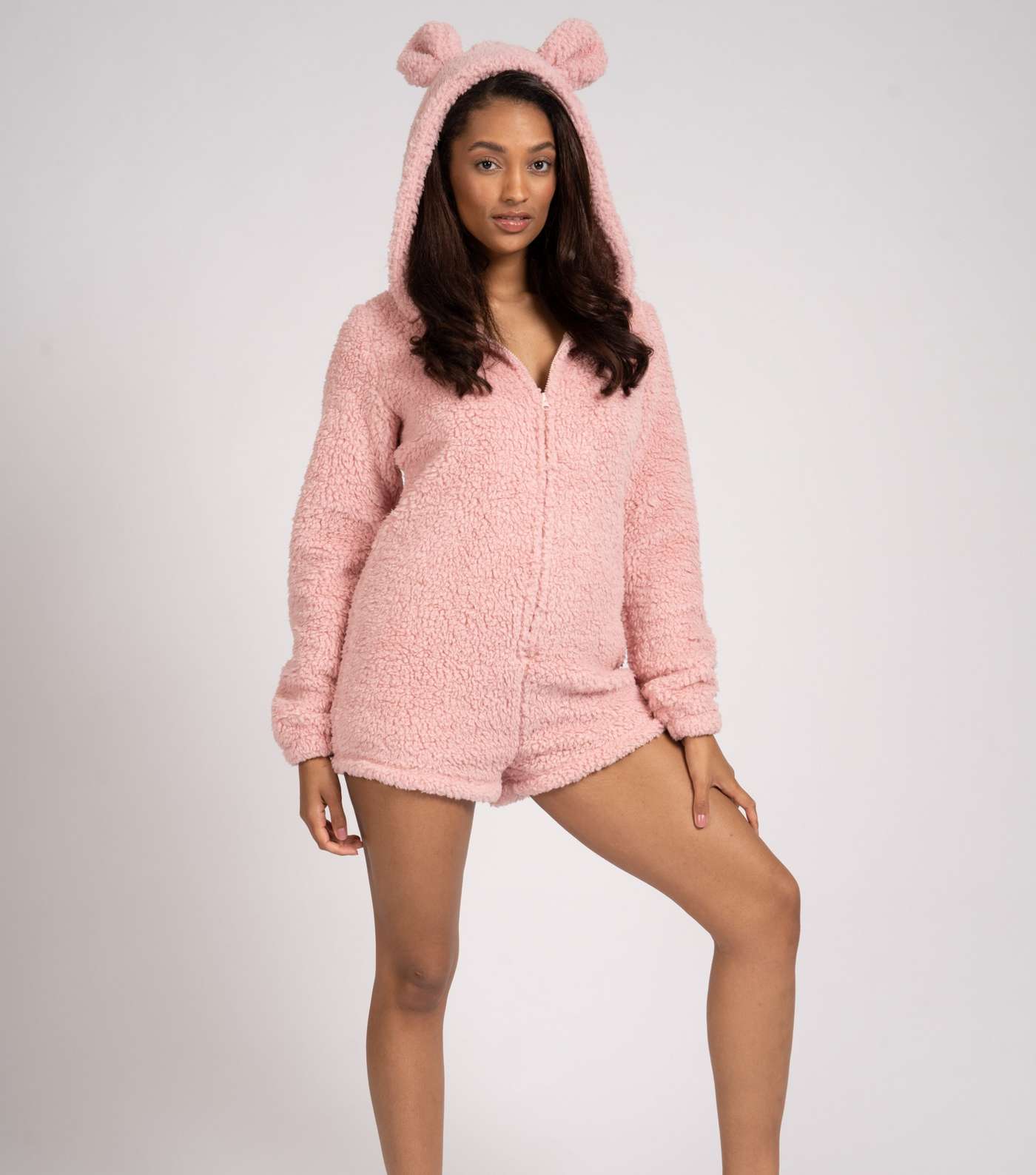 Loungeable Pink Teddy Hooded Short Onesie Image 2