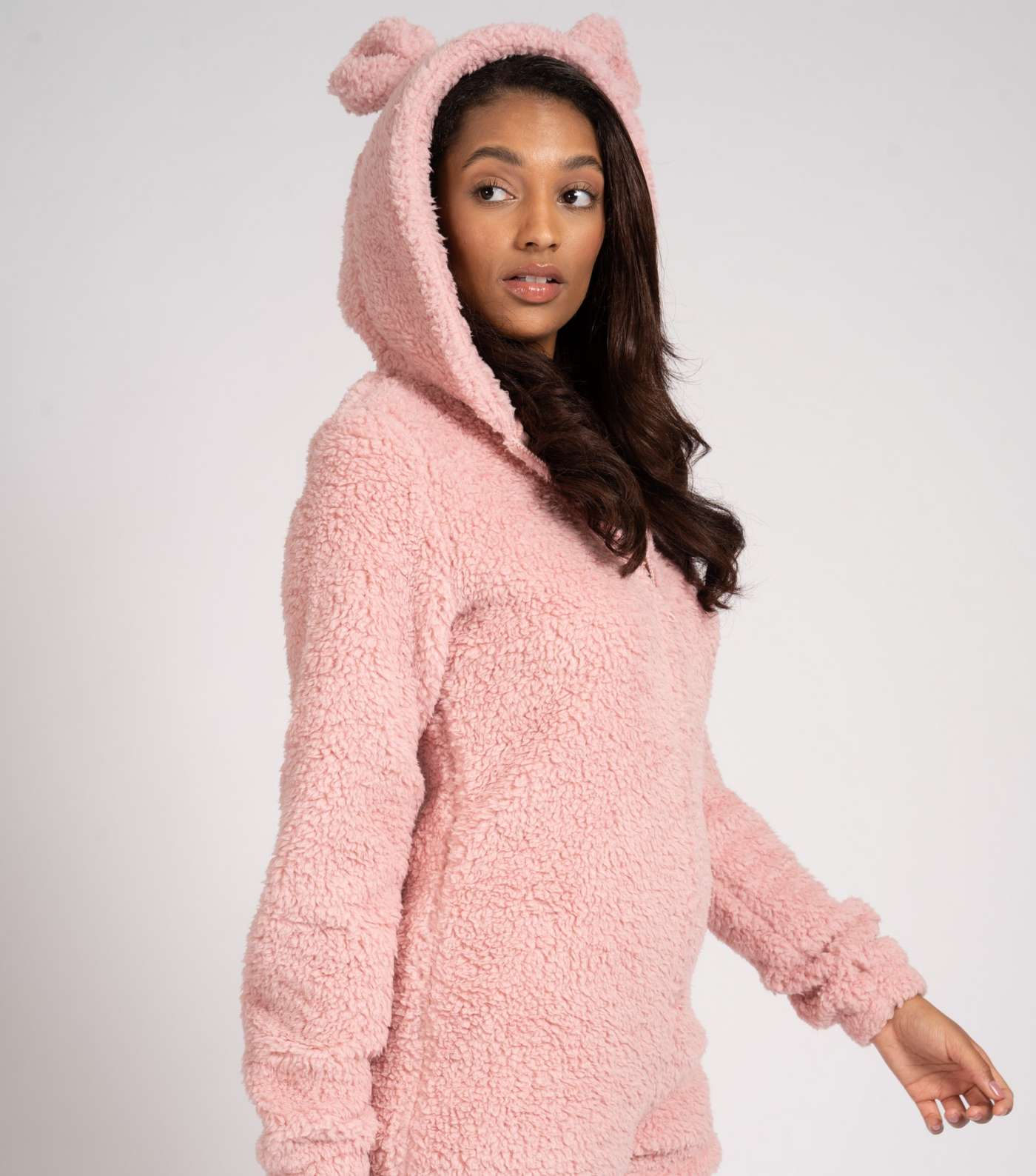 Loungeable Pink Teddy Hooded Short Onesie Image 4