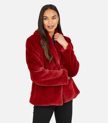 Yumi Dark Red Faux Fur Coat