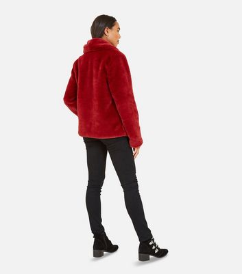 Red faux fur coat on sale womens