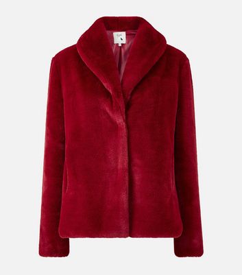 Yumi Dark Red Faux Fur Coat New Look
