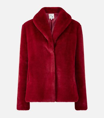 Womens red faux hot sale fur jacket