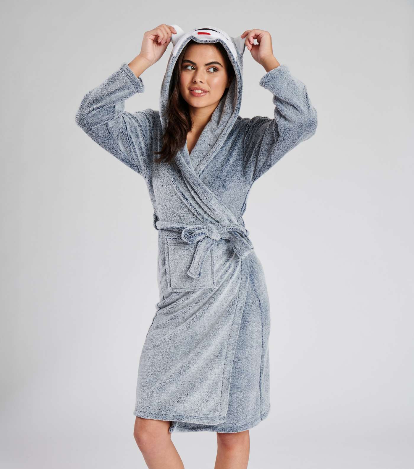 Loungeable Grey Fleece Husky Hooded Dressing Gown Image 3