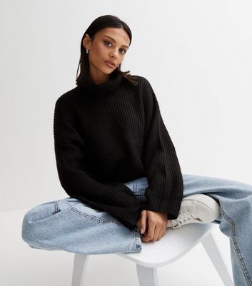 Black roll neck chunky jumper best sale