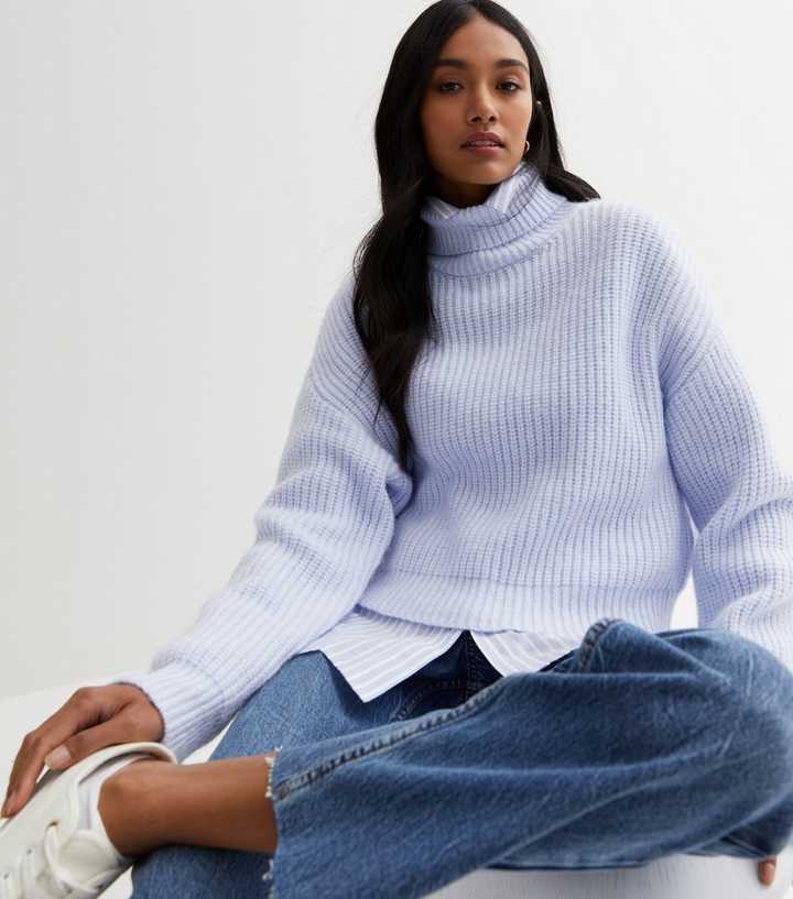 Pale Blue Ribbed Knit Chunky Roll Neck Jumper | New Look