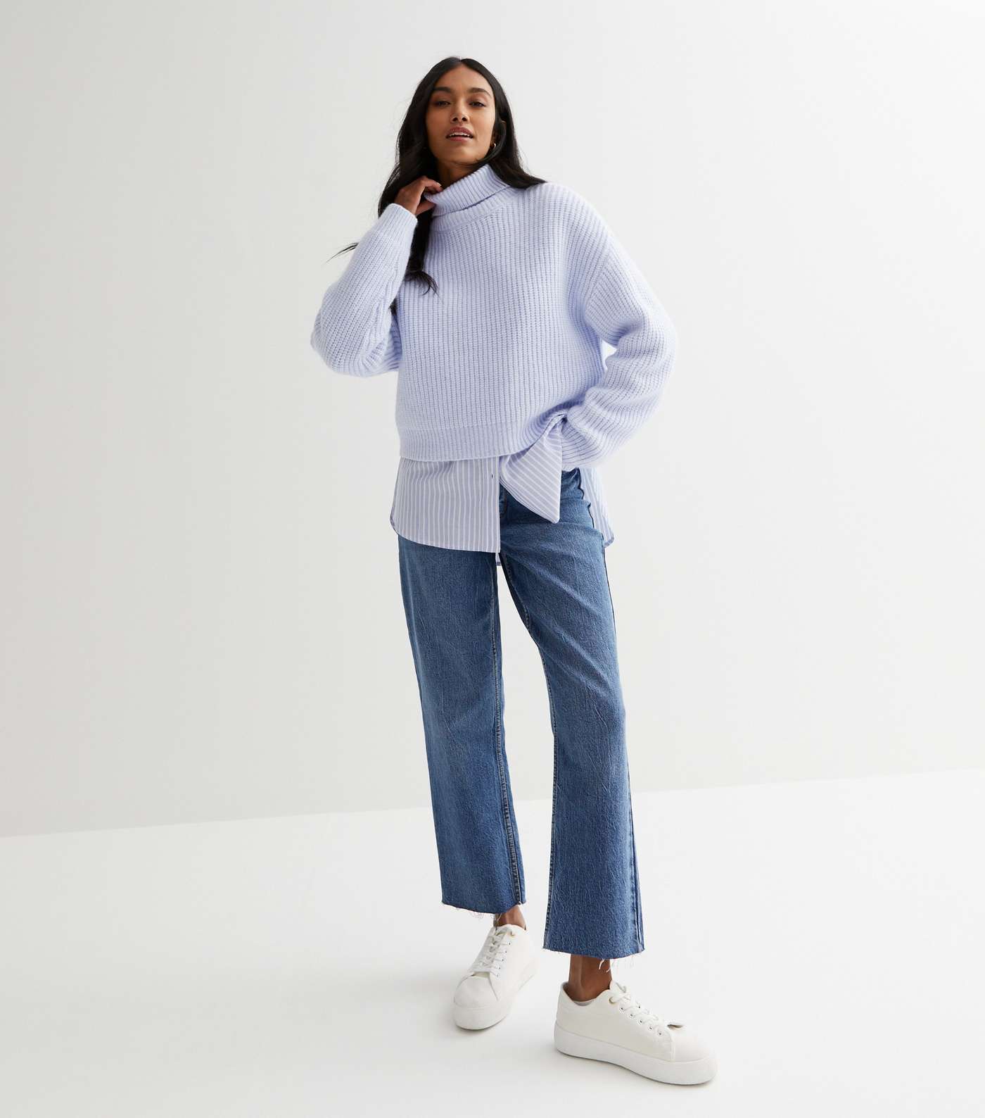Pale Blue Ribbed Knit Chunky Roll Neck Jumper Image 2