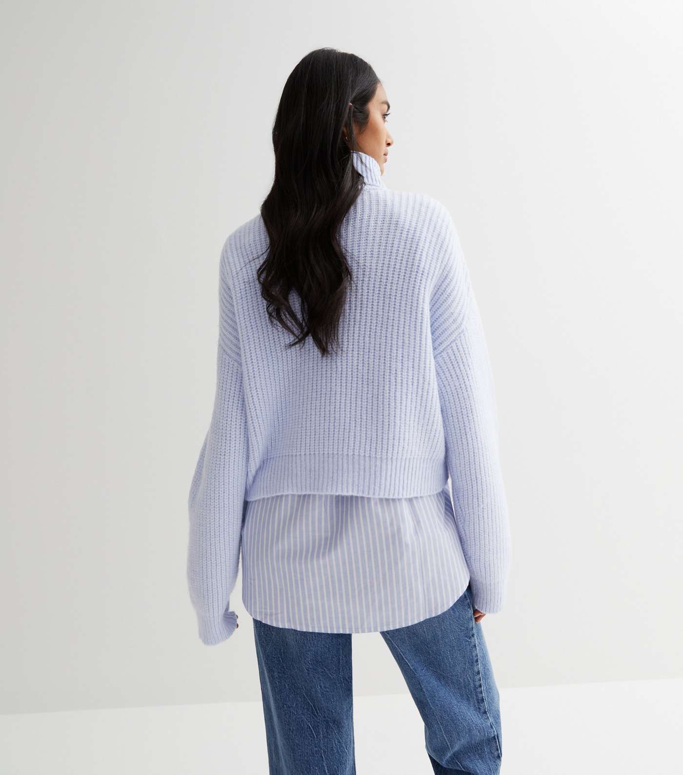 Pale Blue Ribbed Knit Chunky Roll Neck Jumper Image 4