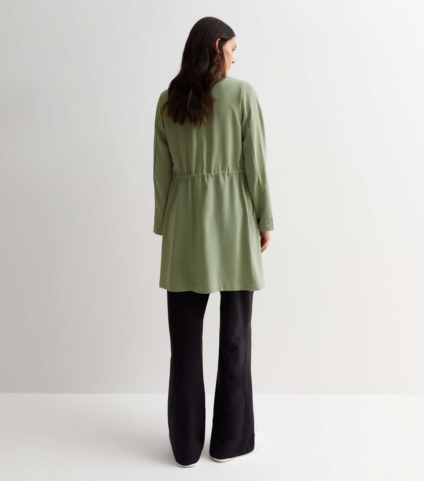 Olive 3/4 Sleeve Waterfall Duster Coat Image 4