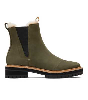 TOMS Khaki Suede Faux Fur Lined Chelsea Boots