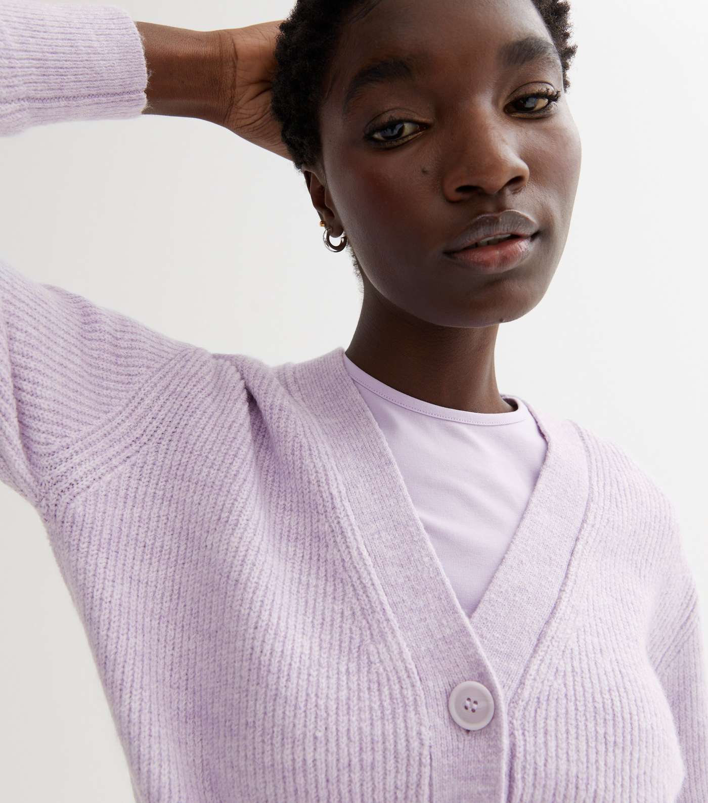 Lilac Ribbed Knit Button Front Cardigan Image 3