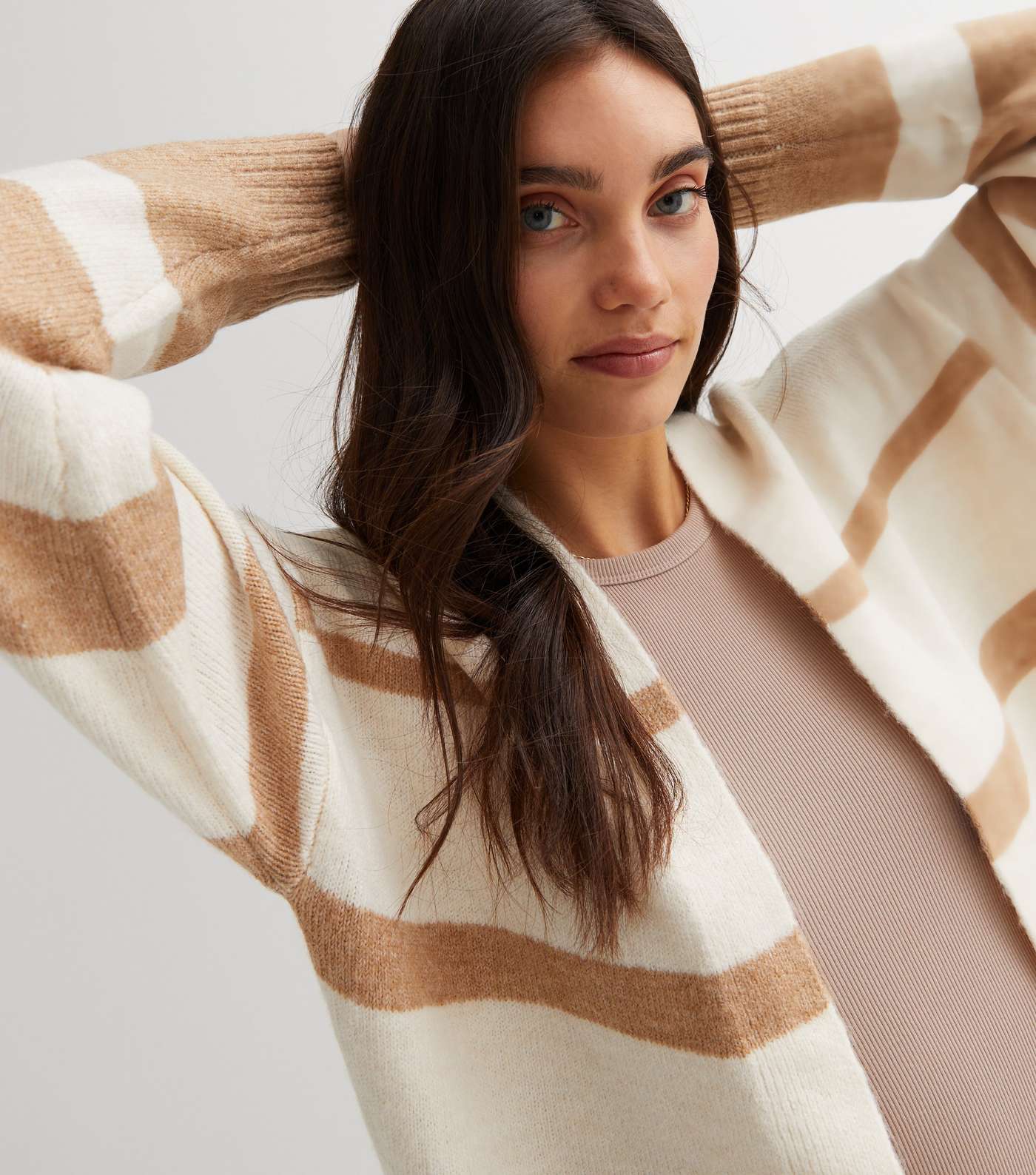 Brown Stripe Knitted Midi Cardigan Image 3