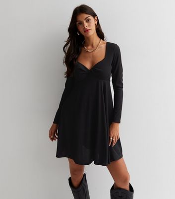 Long Sleeve Twist Front Mini Dress 