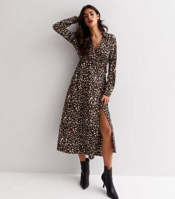 Long leopard store print wrap dress