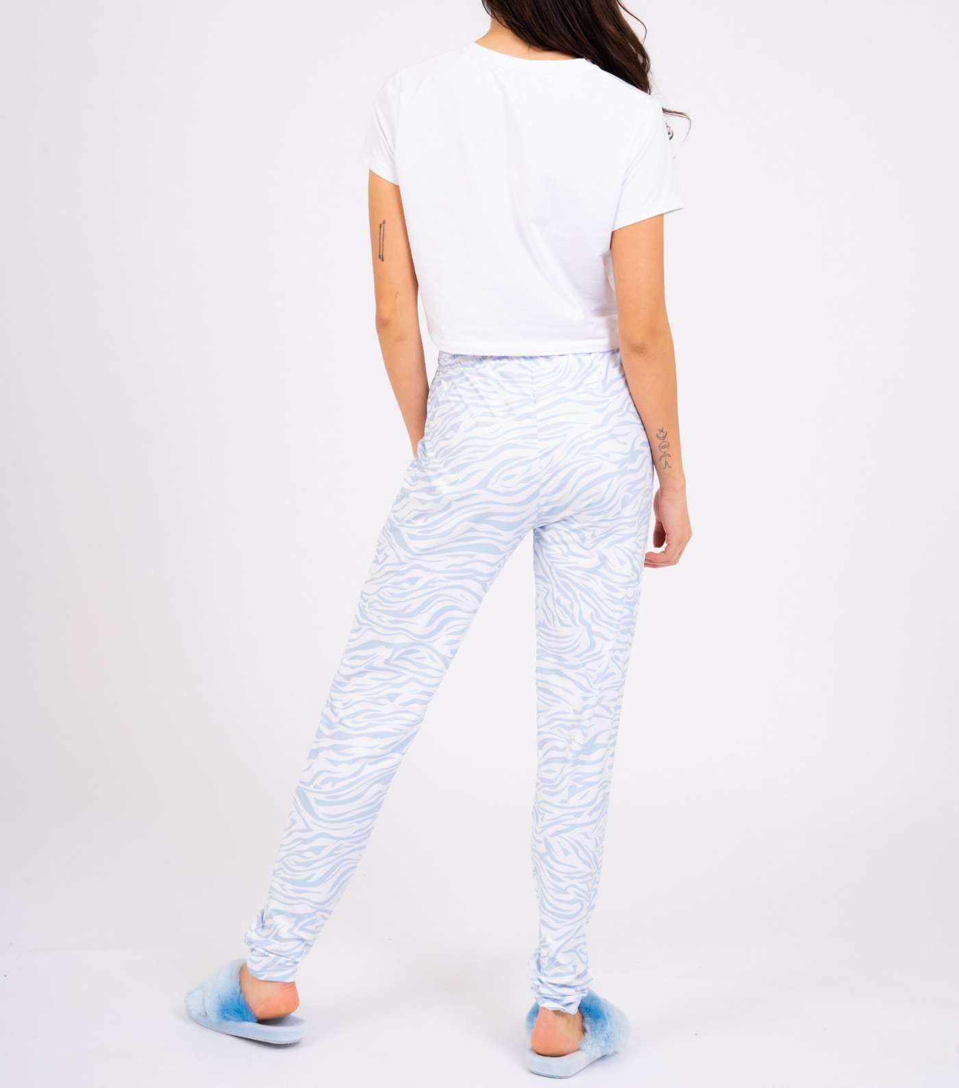Loungeable Pale Blue Jogger Pyjama Set with Zebra Print Image 2
