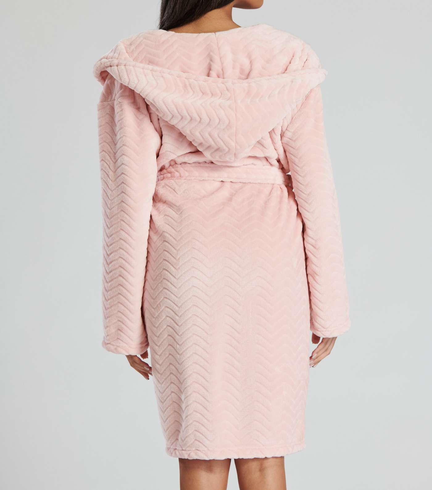 Loungeable Pink Zig Zag Fleece Hooded Dressing Gown Image 4