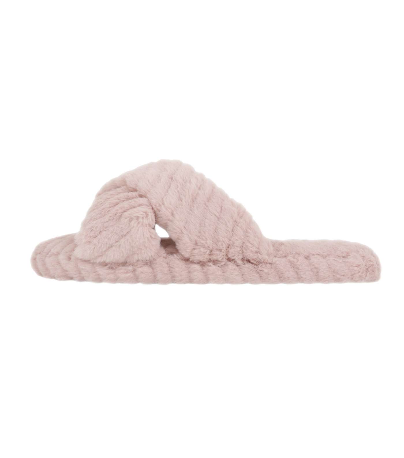 Loungeable Cream Chevron Faux Fur Slider Slippers Image 2