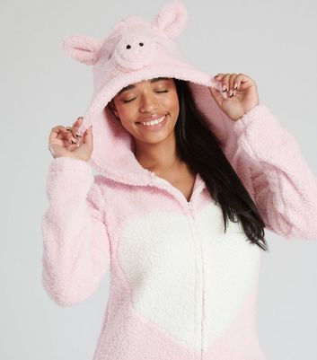 Loungeable Pink Teddy Pig Onesie New Look