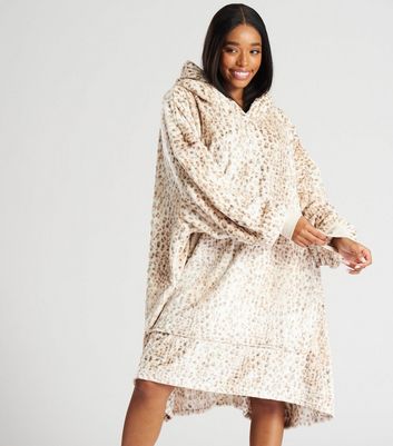 Loungeable Off White Leopard Print Blanket Hoodie
