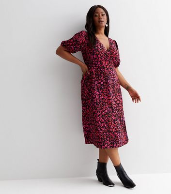 Red animal sale print wrap dress