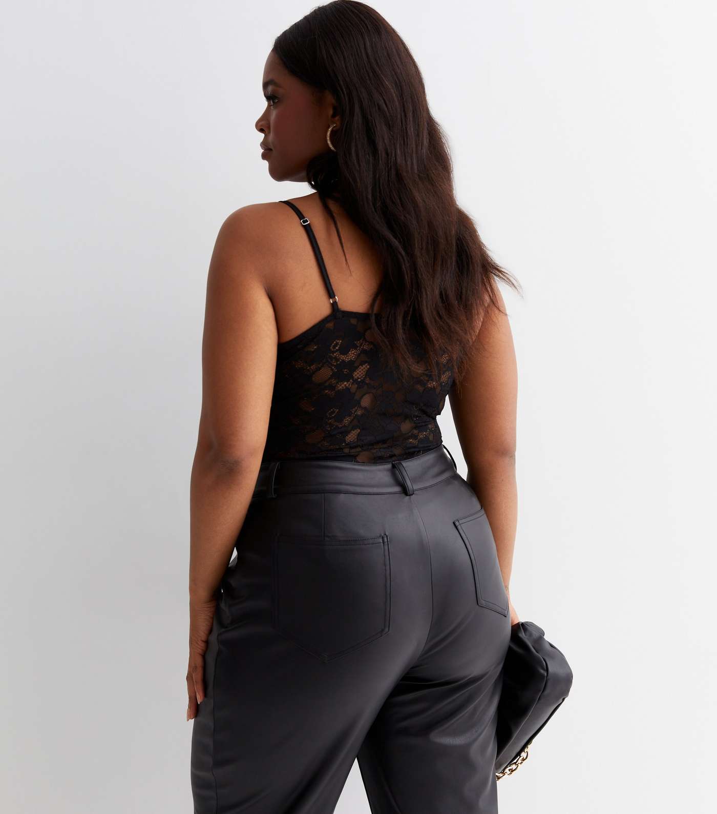 Curves Black Lace Strappy Bodysuit Image 4
