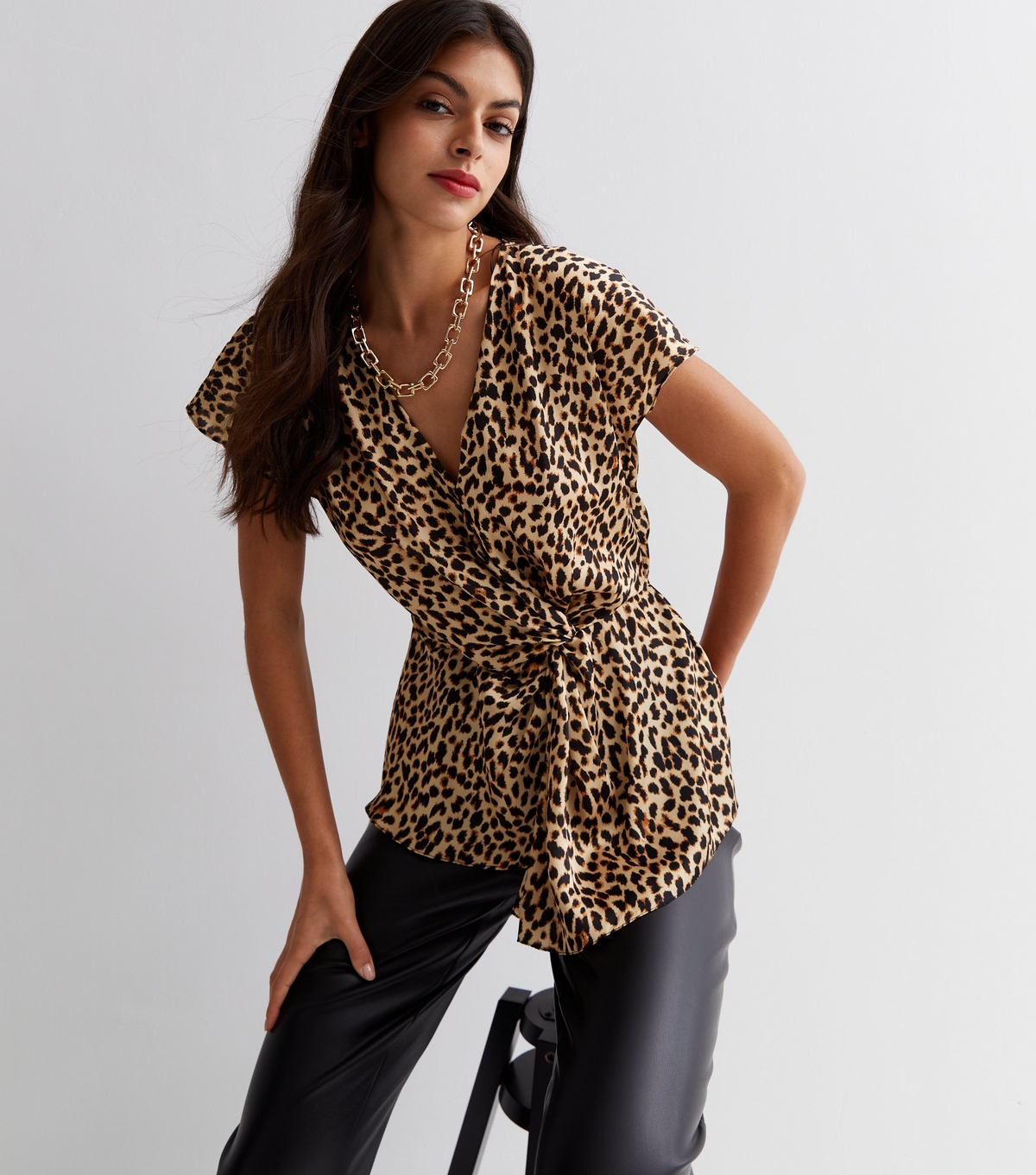 Women's Brown Leopard Print Satin Twist Shell Top New Look