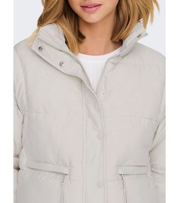 JDY Cream Detachable Sleeve Crop Puffer Jacket | New Look