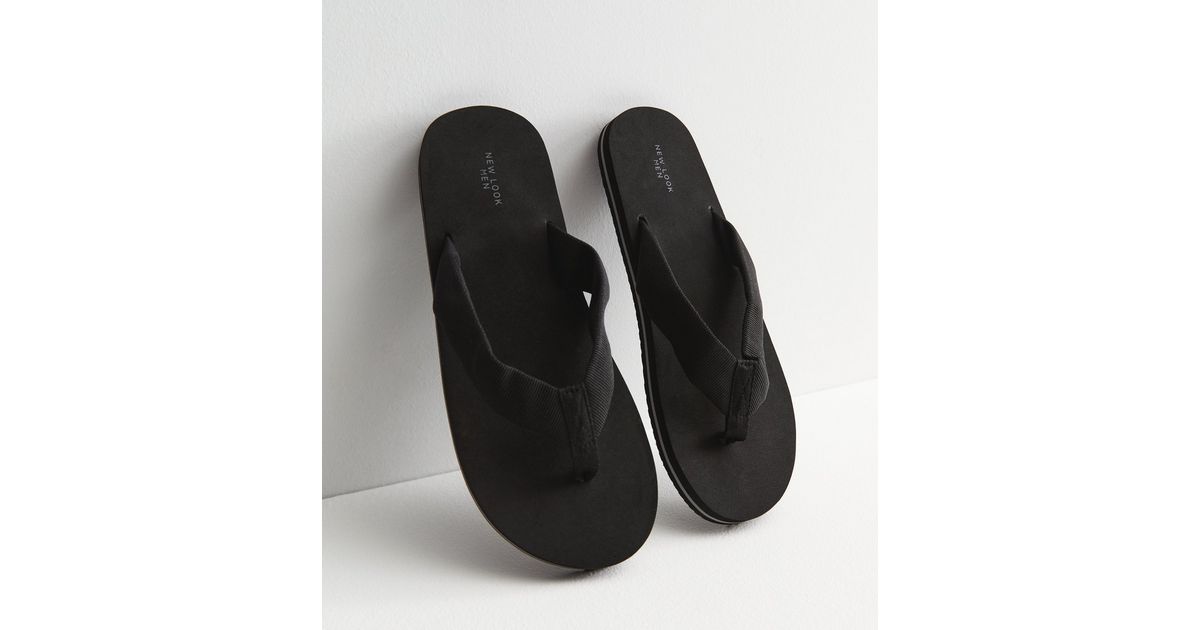 Black Stripe Trim Flip Flops New Look