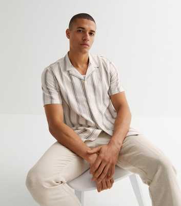 White Stripe Linen Blend Short Sleeve Shirt