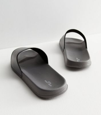 Dark Grey Plain Sliders New Look