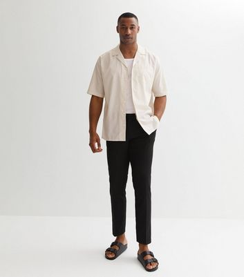 Off White Poplin Revere Collar Short Sleeve Oversized Shirt New Look