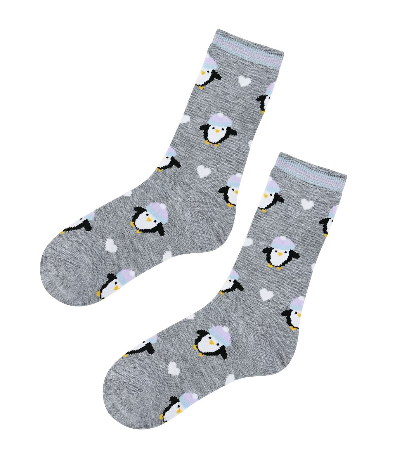Loungeable Light Grey Penguin Socks in a Sock Bag Image 3