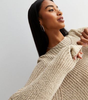 JDY Cream Knit Slash Neck Long Sleeve 