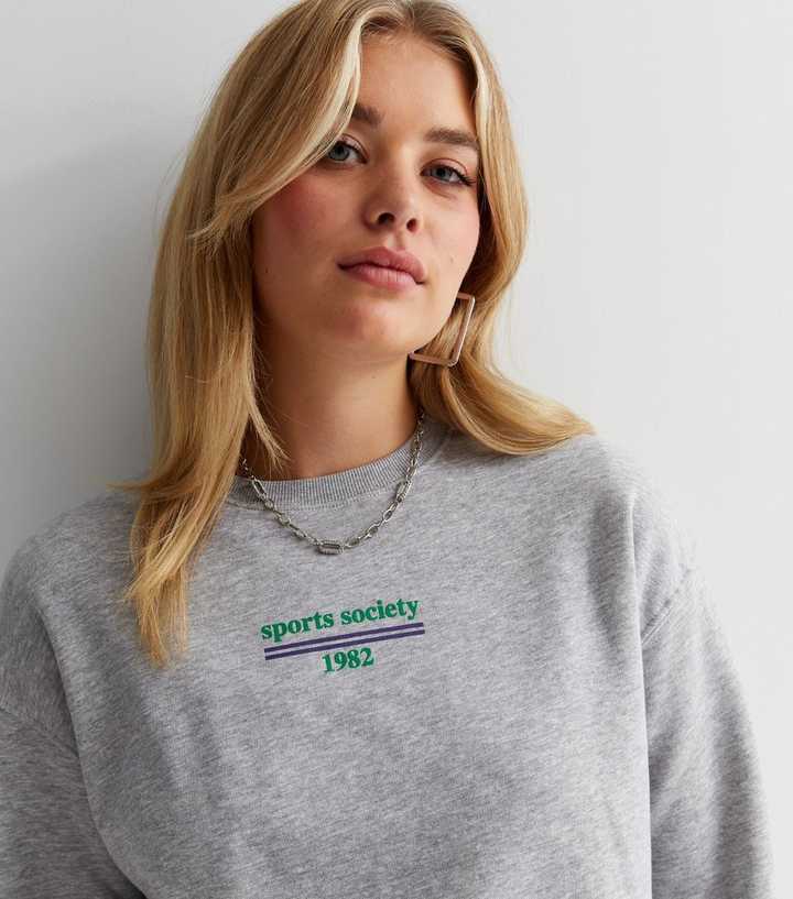 Tall Pale Grey Sports Society Logo Sweatshirt | New Look