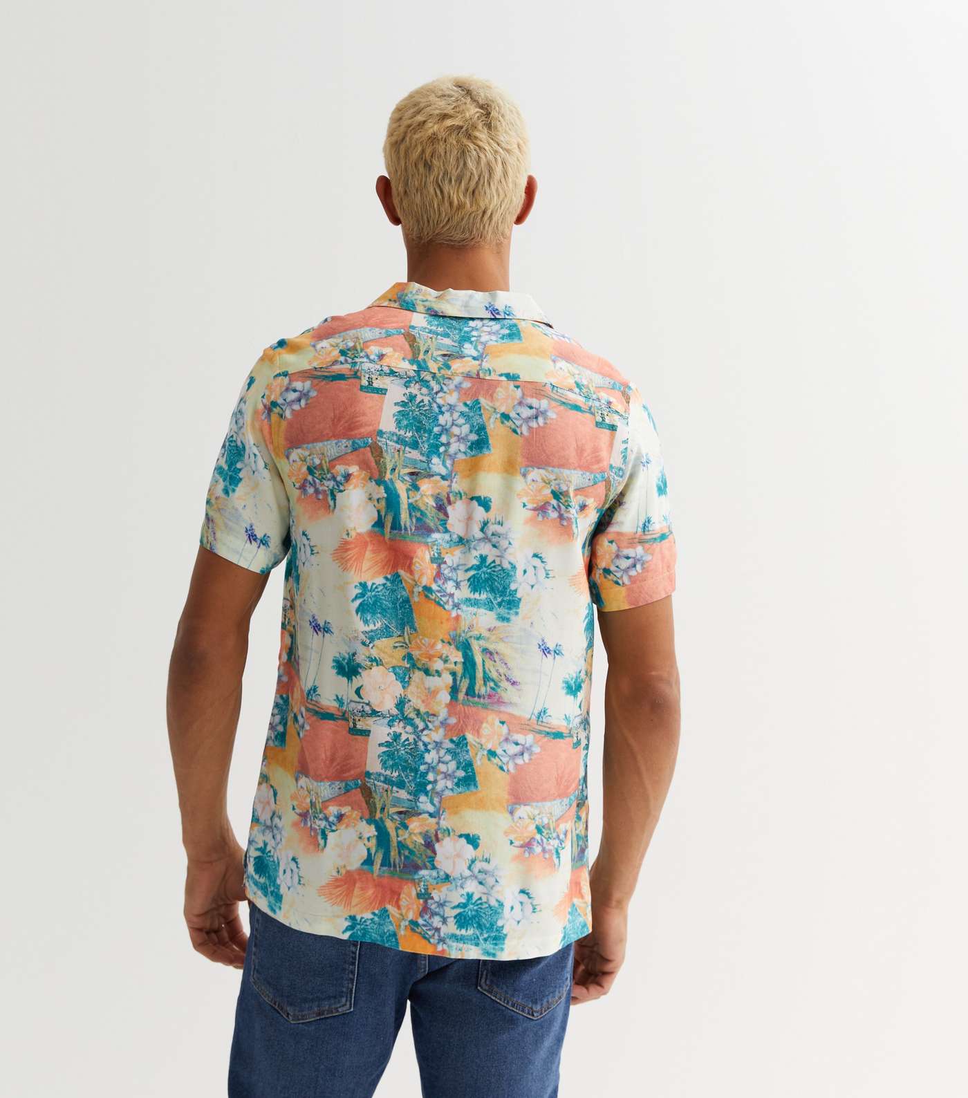 Off White Floral Revere Collar Shirt Image 4