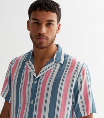 New Look Striped Revere Collar Shirt in Navy