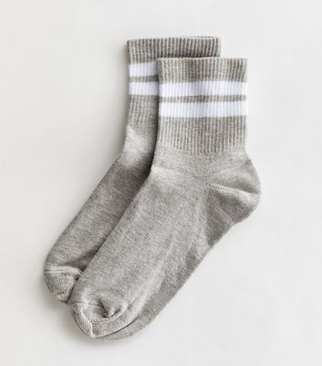 Grey Ribbed Stripe Tube Socks