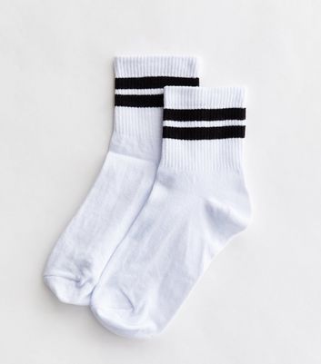 White Ribbed Stripe Tube Socks New Look