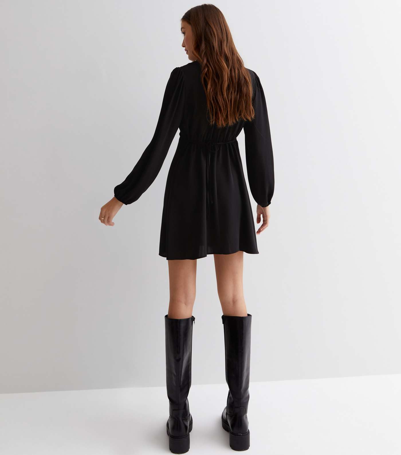 Black Puff Sleeve Button Front Mini Dress Image 4