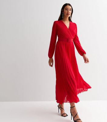 H&m red pleated chiffon 2024 dress