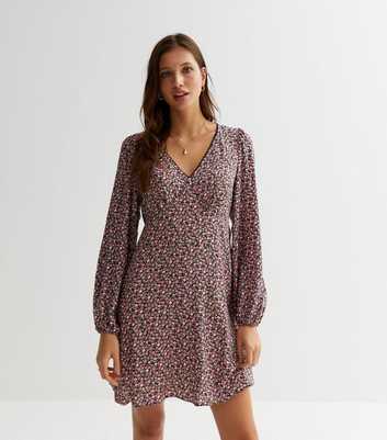Pink Ditsy Floral V Neck Lace Trim Mini Dress