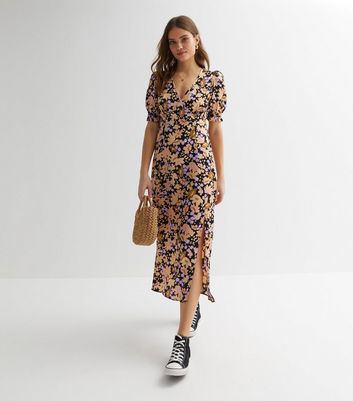 floral cap sleeve midi dress