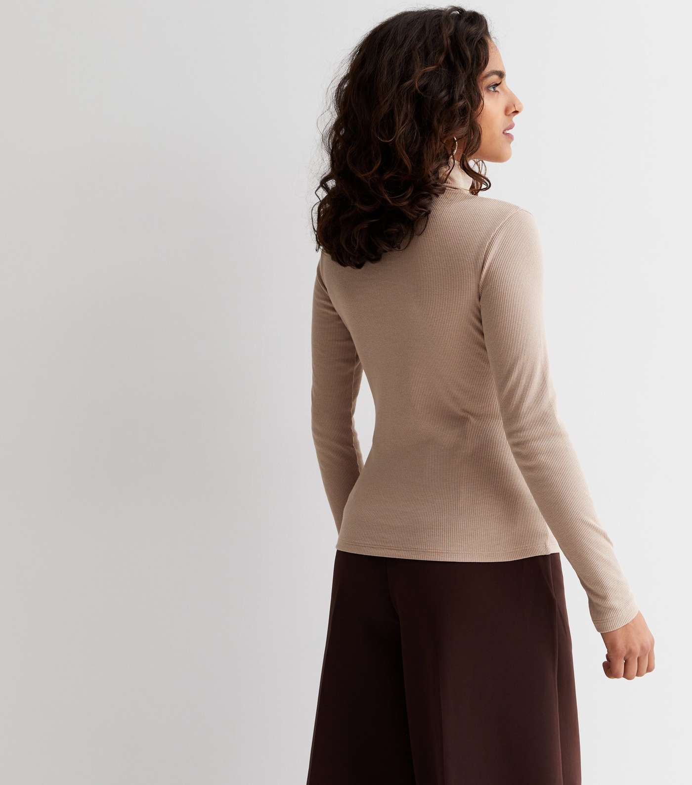 Petite Camel Ribbed Roll Neck Top Image 4