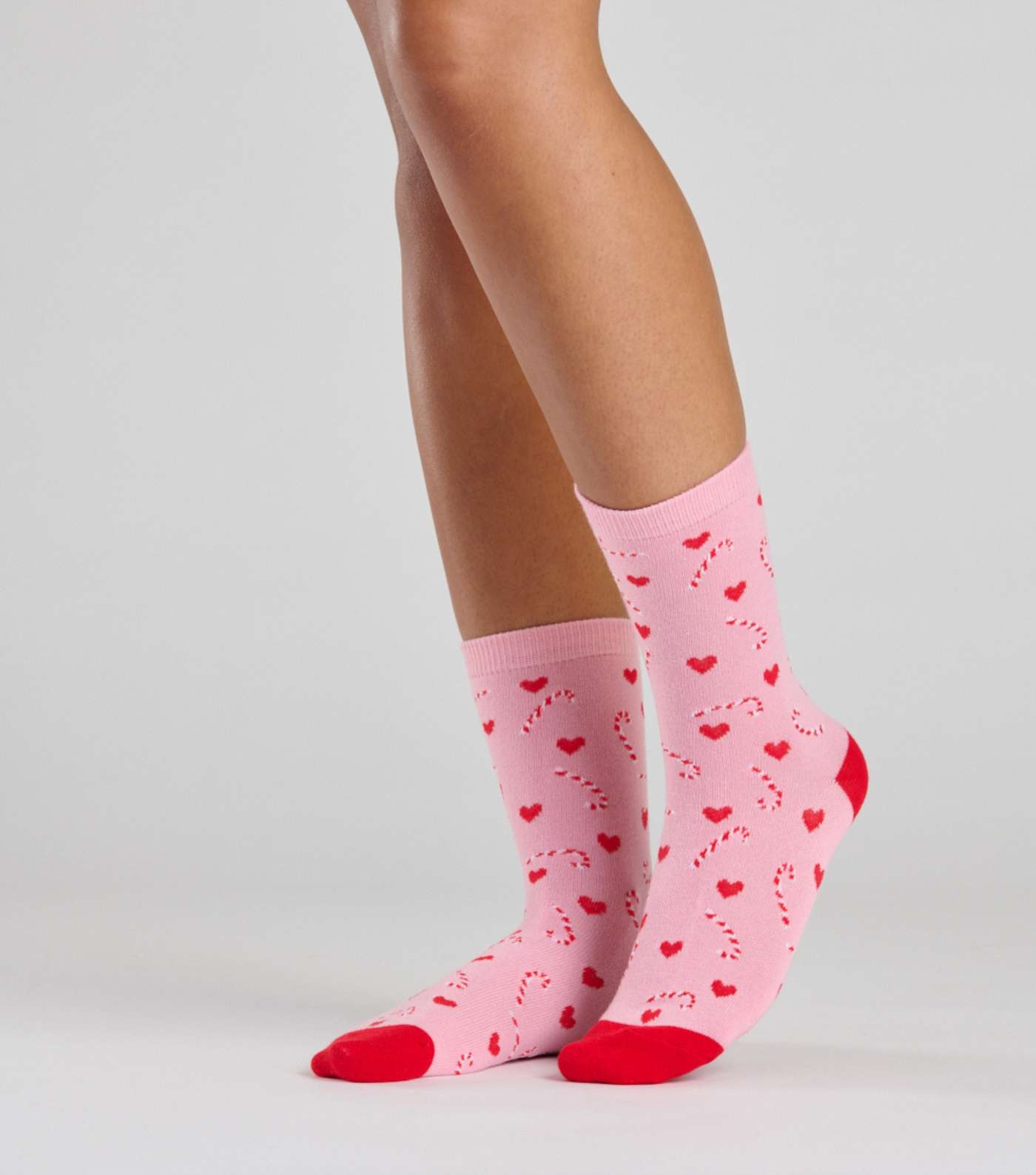 Loungeable Pink Heart Candy Cane Socks in a Sock Bag Image 4