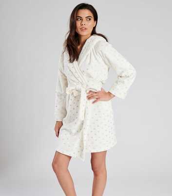Loungeable Off White Metallic Star Fleece Hooded Dressing Gown