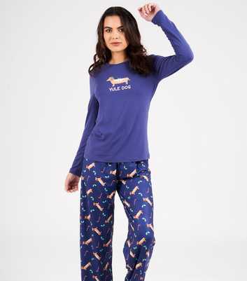 Loungeable Blue Trouser Pyjama Set with Sausage Dog Print