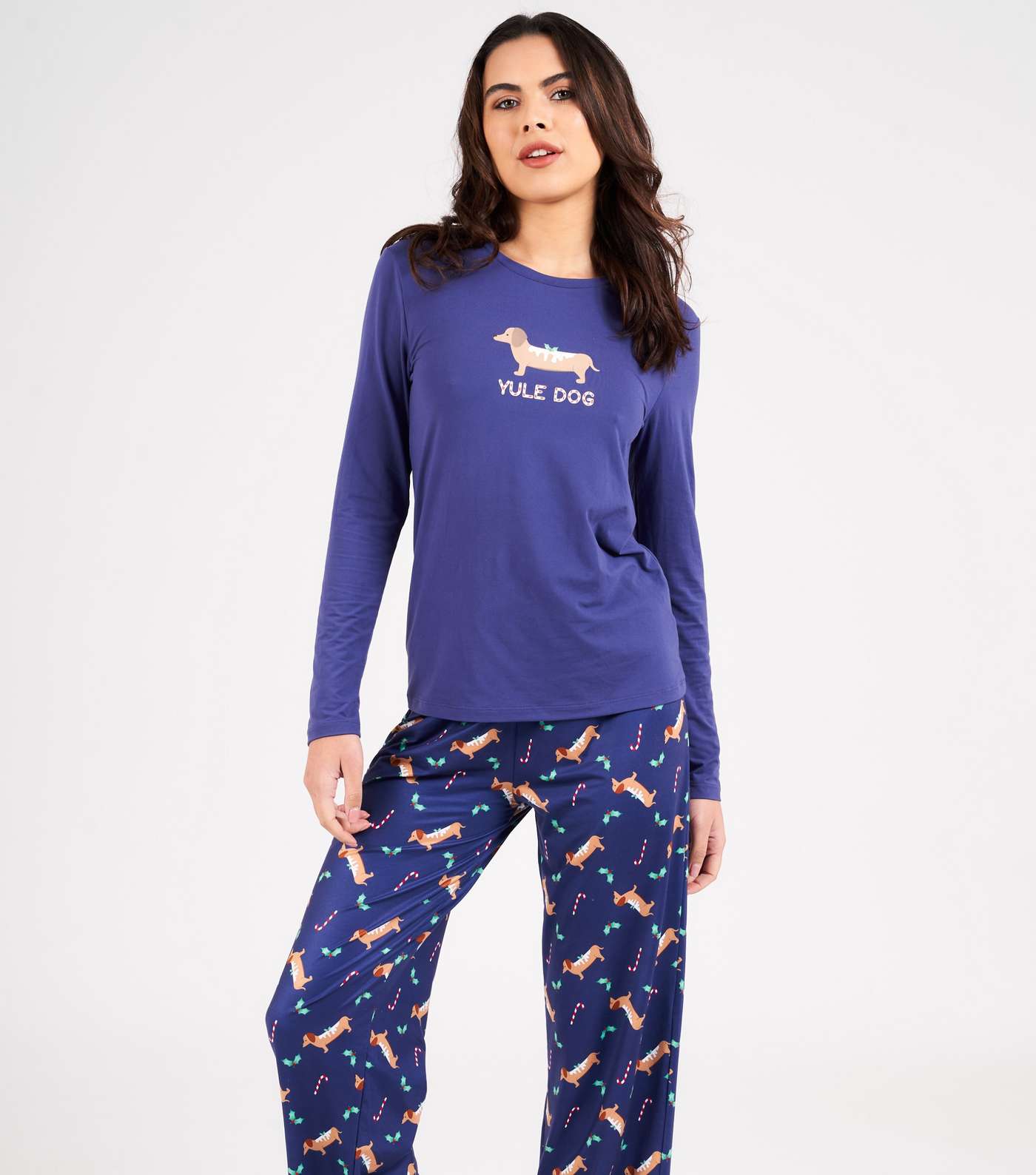 Loungeable Blue Trouser Pyjama Set with Sausage Dog Print Image 2