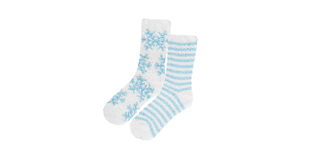 Loungeable 2 Pack White Snowflake and Stripe Fluffy Socks | New Look