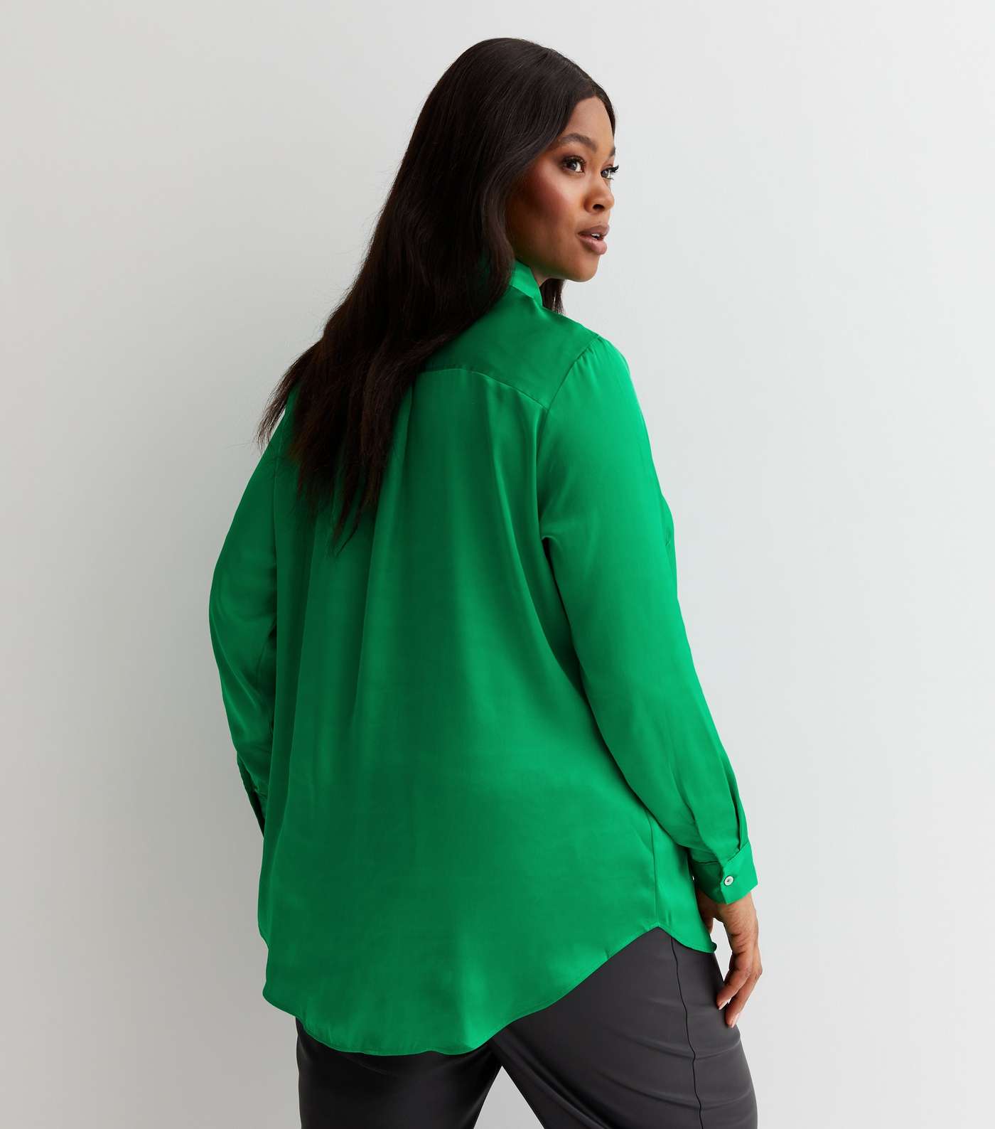 Curves Green Satin Oversized Shirt Image 4